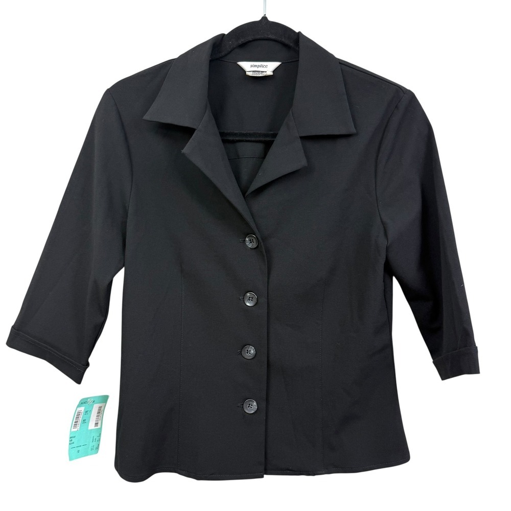 Simplice Womens Button Down Top Blouse Collared 3/4 Cuffed Sleeve Black Size 10*